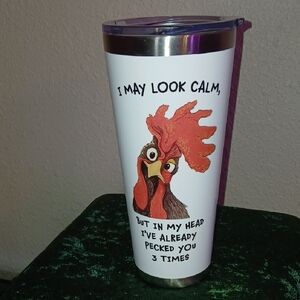 Rooster Design Stainless Steel Tumbler - White